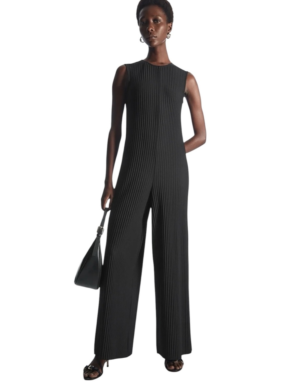 COS - Black Sleeveless Wide Leg Pleated Jumpsuit Sz S